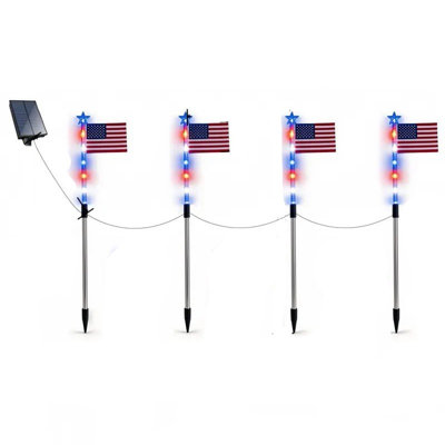 Feux de drapeau d'extérieur à énergie solaire fixés au sol pour la fête de l'Indépendance des États-Unis