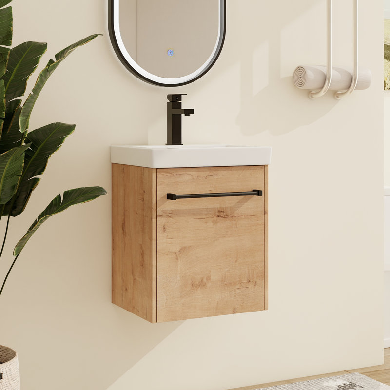  Meuble-lavabo mural simple 18 po avec comptoir en céramique Ilkar, Beige