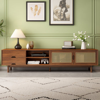 78 Inch Tv Stand With 2 Drawers And Panels, Solid Wood Legs, Suitable For 70 - 79 Tvs In Living Room 85 Stand, Media Console Doors Use