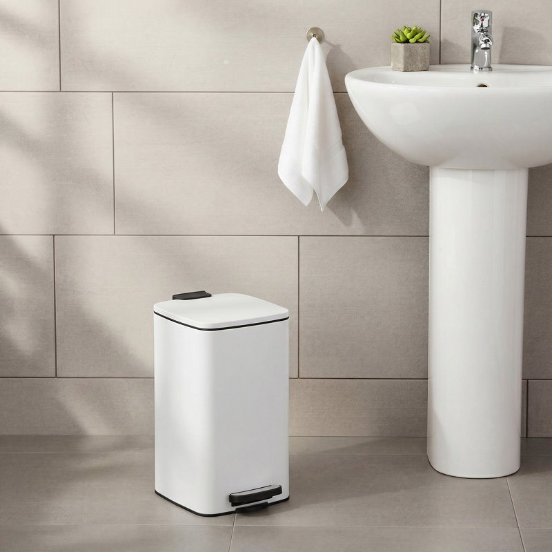 19.5x24x25.5cm Steel Kitchen Trash Can, White