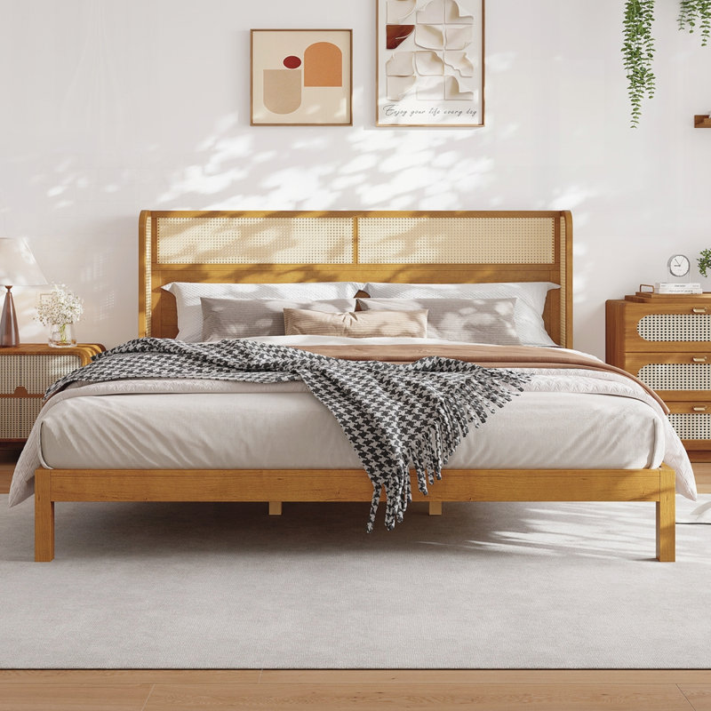 Structure de lit plateforme en bois avec tête de lit, Très grand