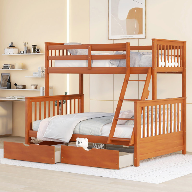 Lit superposé avec espace fonctionnel en noyer pour un espace de chambre amélioré, Noyer, Lit simple