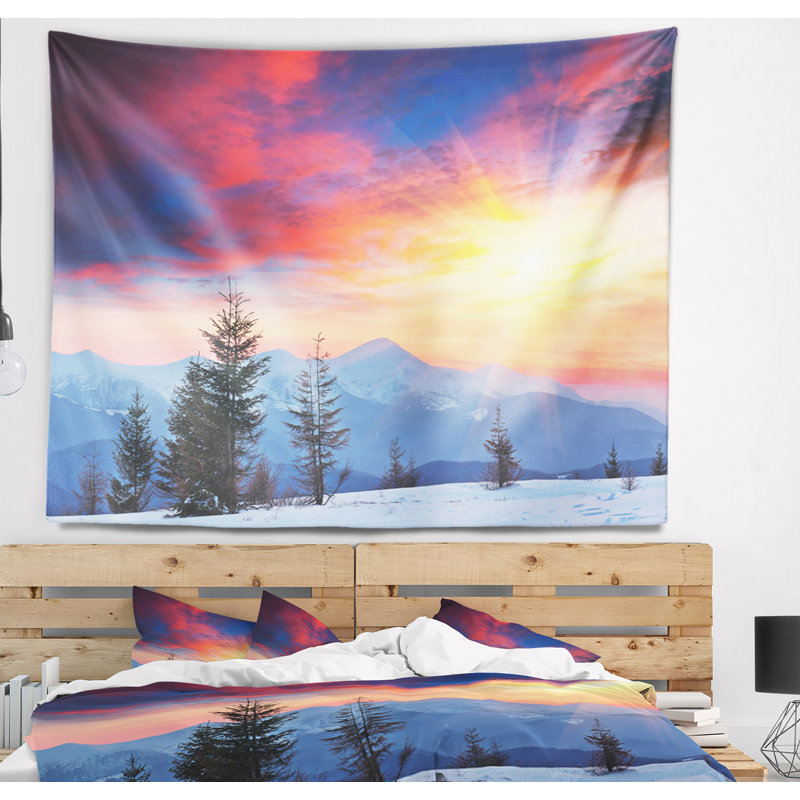 Magnifique tapisserie vue paysage d'hiver, H 68 po x l 80 po