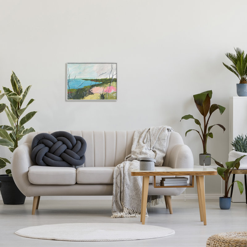 «Blue Ocean Coast Landscape Scratch Line Abstraction Stretched», art mural par Jan Weiss, H 16 po x l 20 po x P 1,5 po