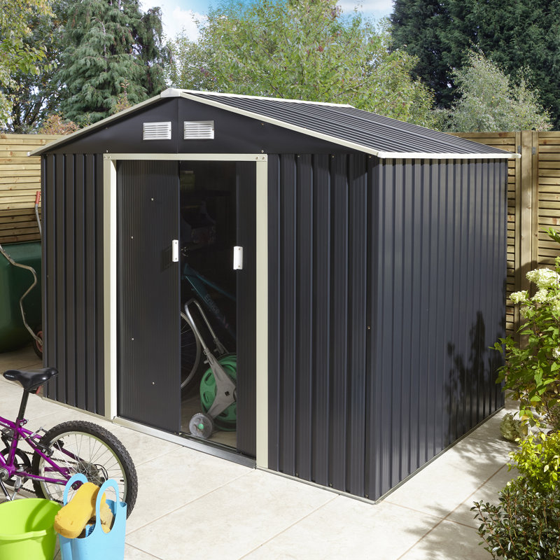 Rowlinson Trentvale 8x6 Metal Apex Shed, Dark Grey