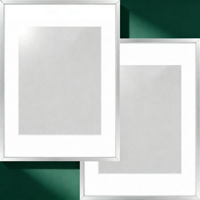 11X15 Picture Frame Set Of 2 With Mat, Satin Silver Metal Poster Frame With Tempered Glass And Wall Hanging Kit, Matted To 8.5X11 For Professional Display
