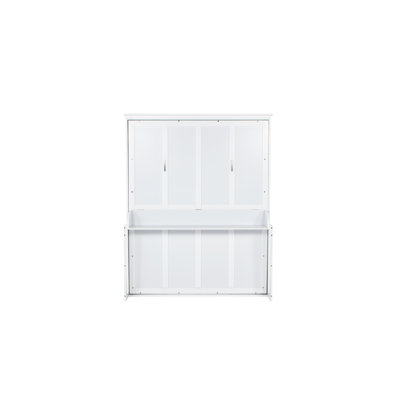Grand lit escamotable en bois, lit escamotable mural peu encombrant, armoire murale, avec vérins à gaz, blanc