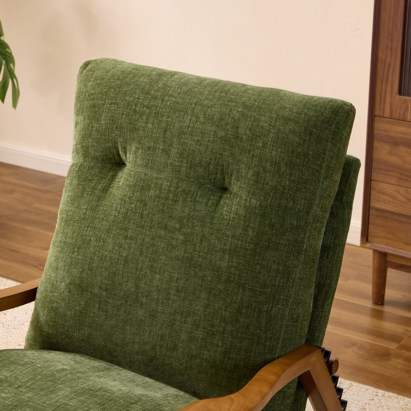 2 pièces Chaise d'appoint rembourrée en chenille avec dossier réglable à 5 positions, accoudoirs en bois d'hévéa, chaise de loisir d'intérieur
