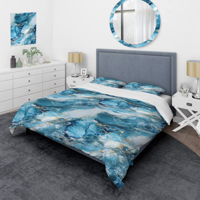 Blue White Oceanic Allure Marble Pattern II Marble Duvet Cover