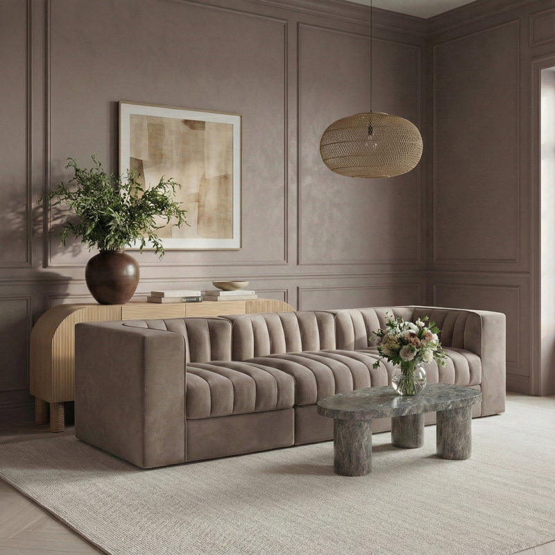 Tissu en velours Rummi Performance 3 pièces Canapé modulaire, 27 po H x 97 po L x 34 po P, 3, Taupe