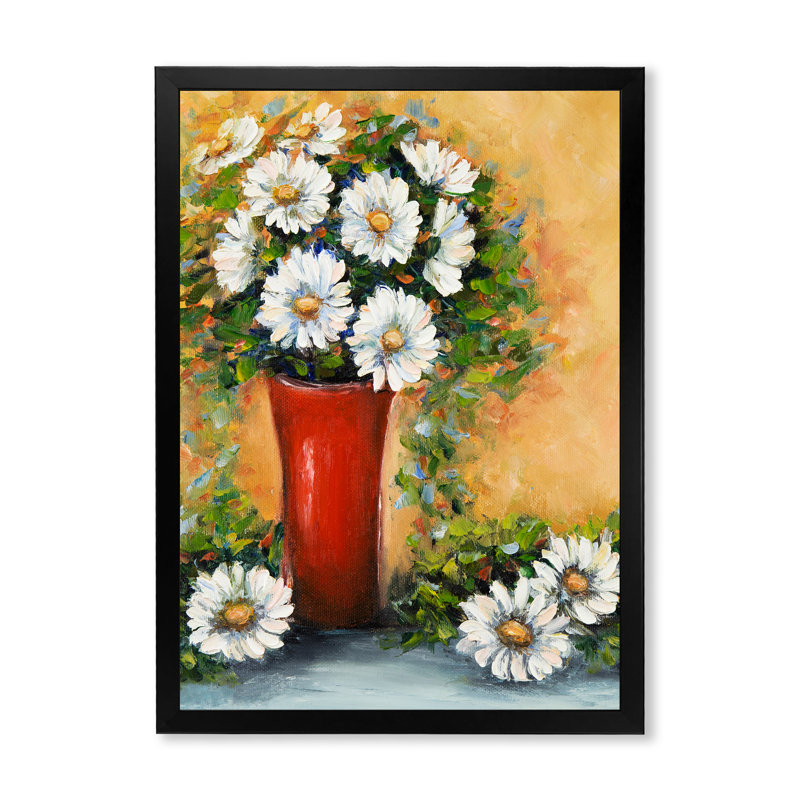 Bouquet de marguerites, Impression noire sur toile encadrée, H 20 po x l 12 po