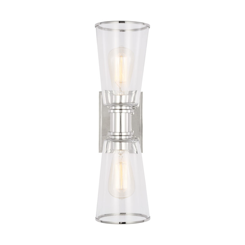 Polished Nickel 2-Light Vanity Sconce with Clear Glass Shades