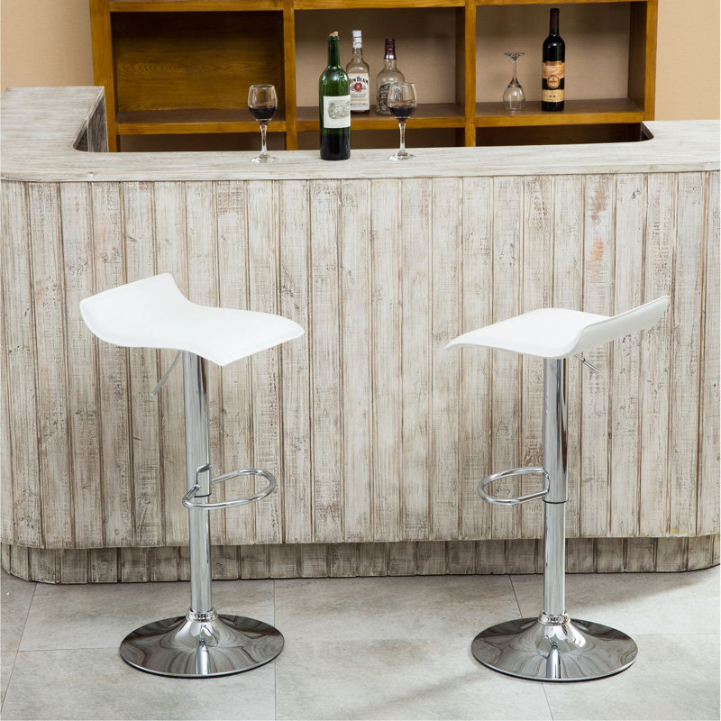 Tabourets pivotants réglables contemporains chromés avec siège blanc, ensemble de 2