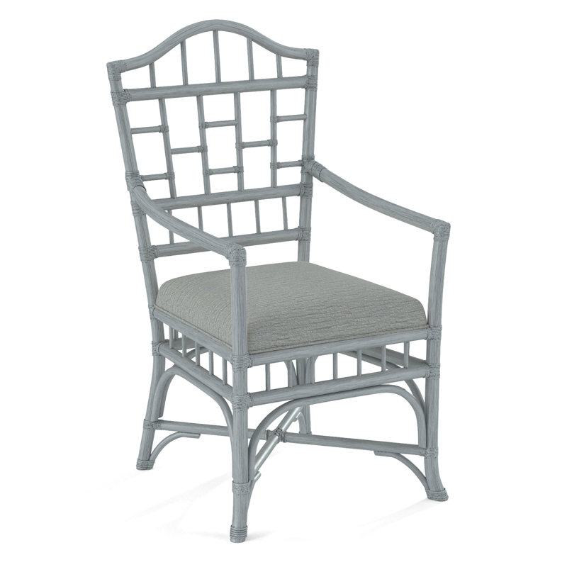 Chippendale Upholstered Arm Chair, White Textured Performance; 0865-91, Nickel