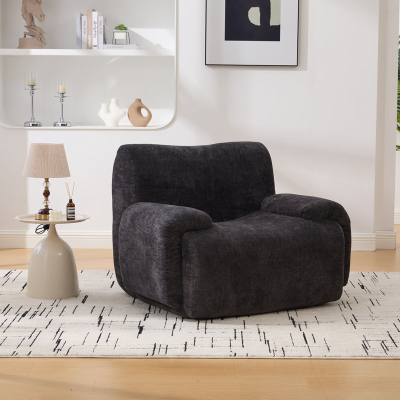 Fauteuil en chenille rembourré avec sièges profonds, Noir