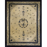 Antique Peking Chinese Floral, Medallion Ivory 1900s Rug