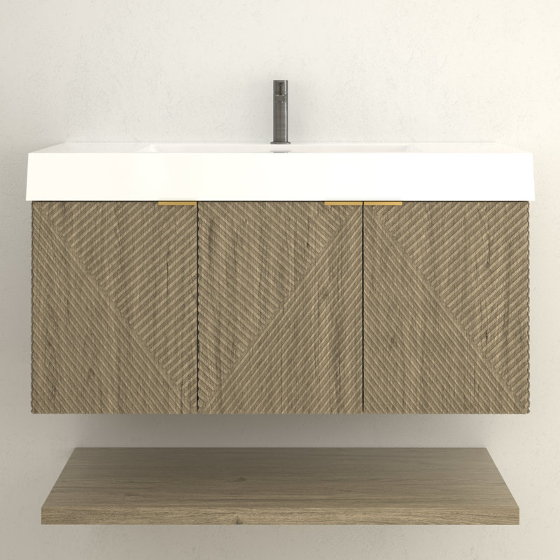 Ensemble de meuble-lavabo mural 42 po avec portes et tiroir intérieur Stella, Chêne blanc