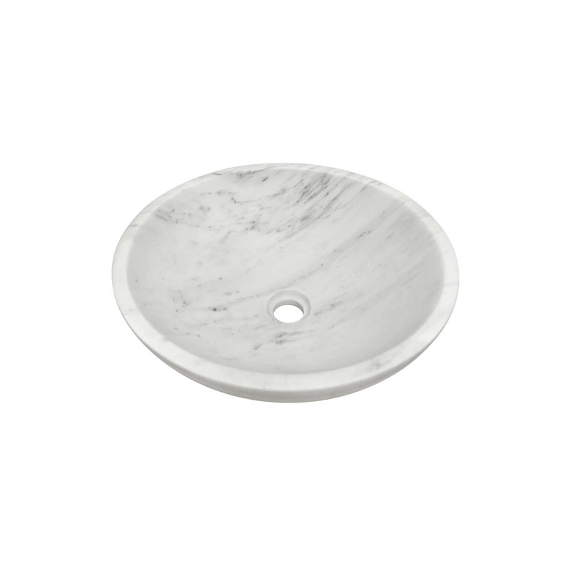White Natural Marble Bathroom Vessel Sink, White/Natural