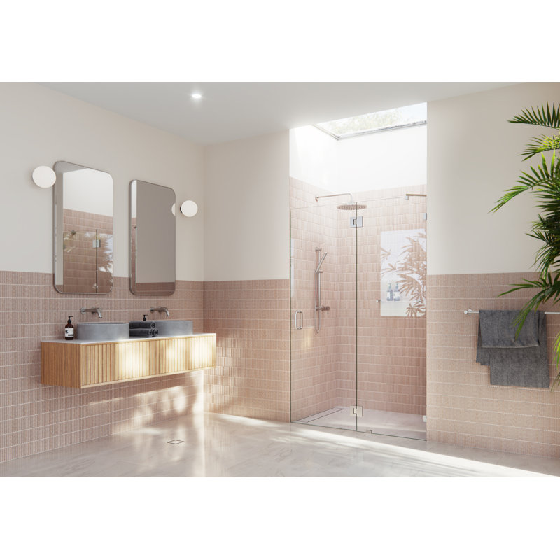 Halo 46.75 in. x 78 in. Frameless Glass Hinge Shower Door, Brushed Nickel