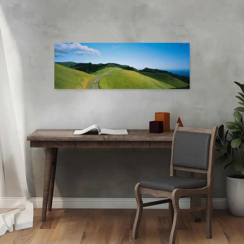 High Angle View Of Two People Cycling On The Road Marin County California USA by Thomas Winz - Wrapped Canvas Panoramic Print