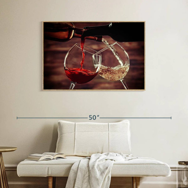 Pouring Red And White Wine, Floating Frame Natural Wood, 40" X 27"