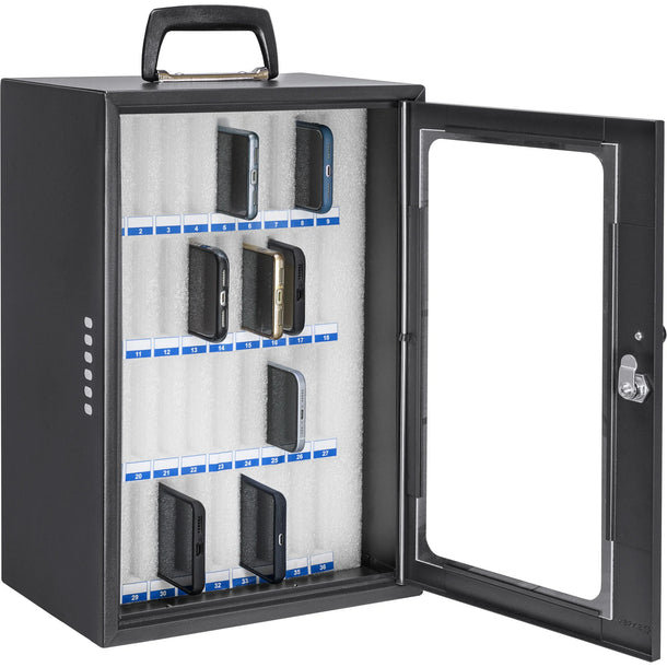 36 Capacity Smartphone Lock Box with Key Lock & Carry Handle