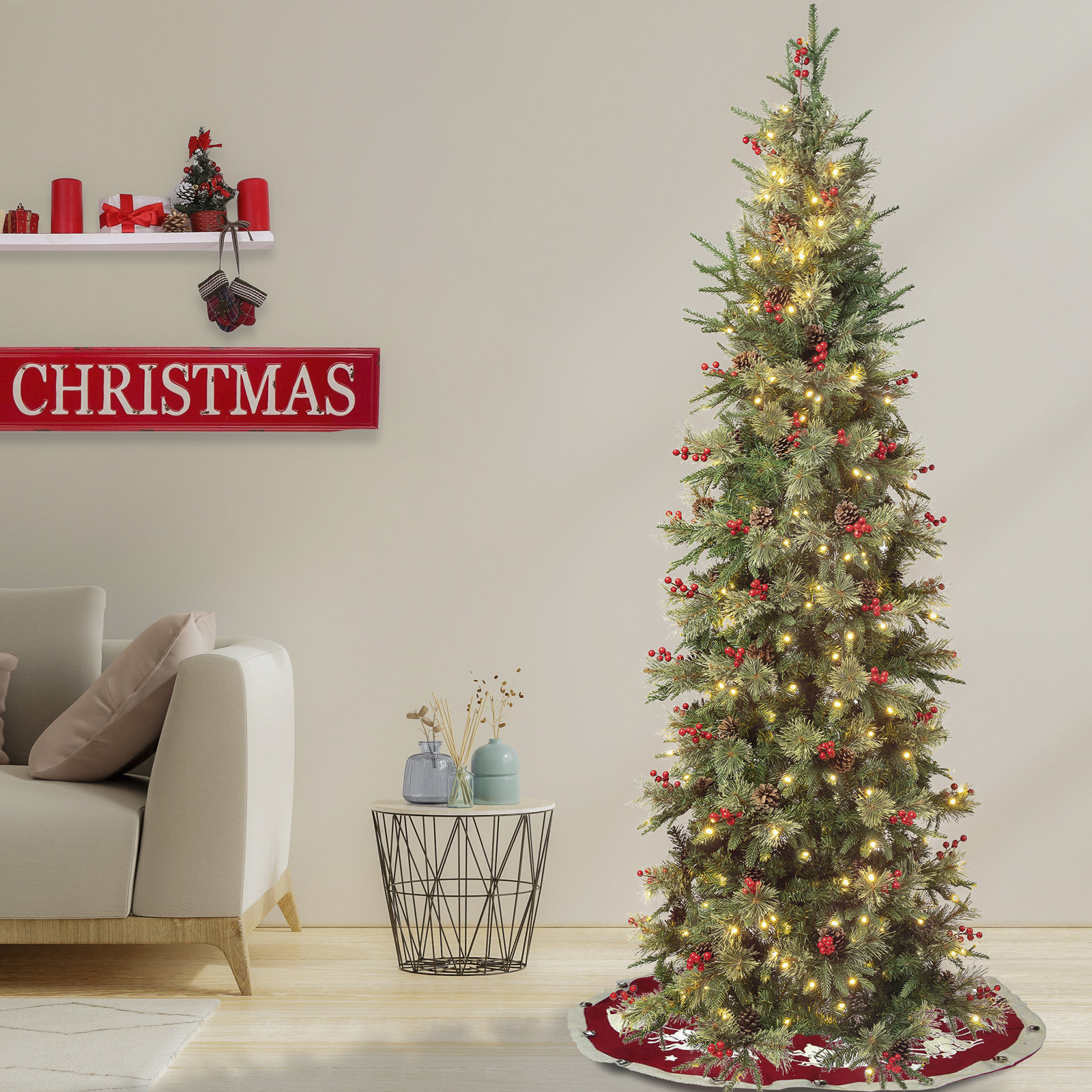 Slim Pre-Lit Pine Slim Tree, 7.5'