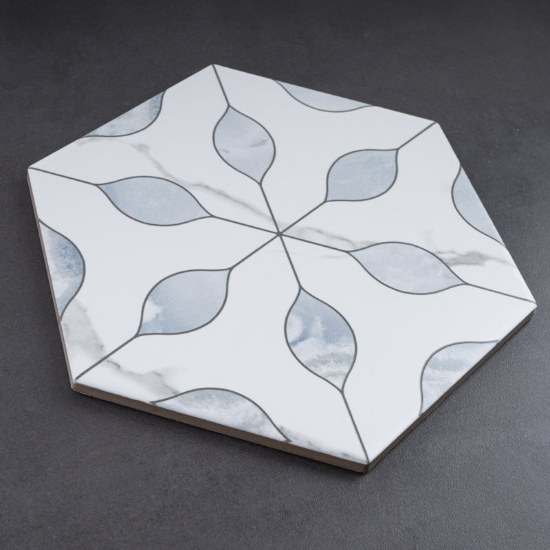 Hexagone d'Alicante 7,88 po X 9,45 po Carrelage mural et de plancher en porcelaine mat, Bleu Zafiro