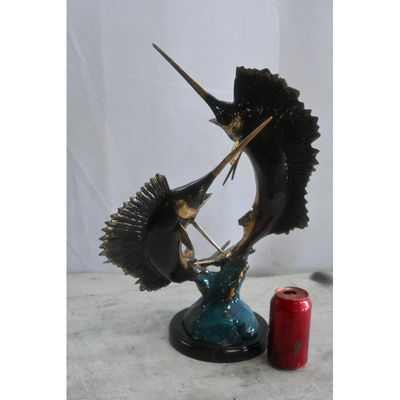 Statue bronze sculpture de poisson marin 15 po x 12 po x H 19 po