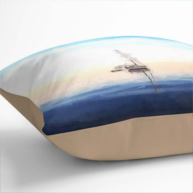 Lone Sailboat Cushion with Filling, 55cm H x 55cm W x 20cm D, Stone