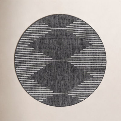 Tapis intérieur / extérieur noir à motif géométrique Abdulazeez Irielle