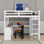 Lit mezzanine simple avec bureau en L, garde-robe et tablettes-148863980