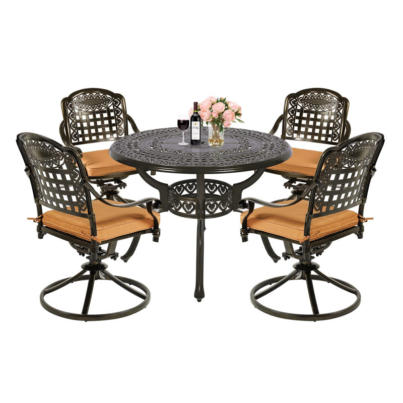 4 - Person Patio Dining Set with Round Table , Cushions Included, Khaki