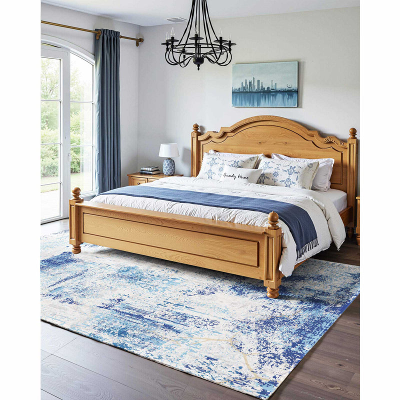 Grand tapis 5 x 7 pi antidérapant et résistant aux déchirures - bleu moderne