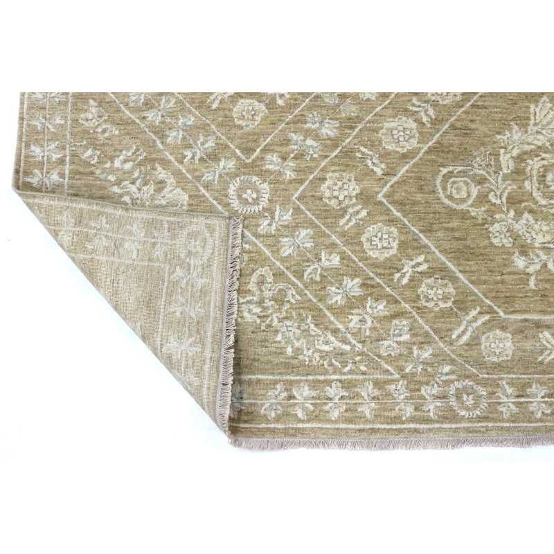 High-Quality Hand-Knotted Beige Area Rug, Rectangle 9' x 12', Brown