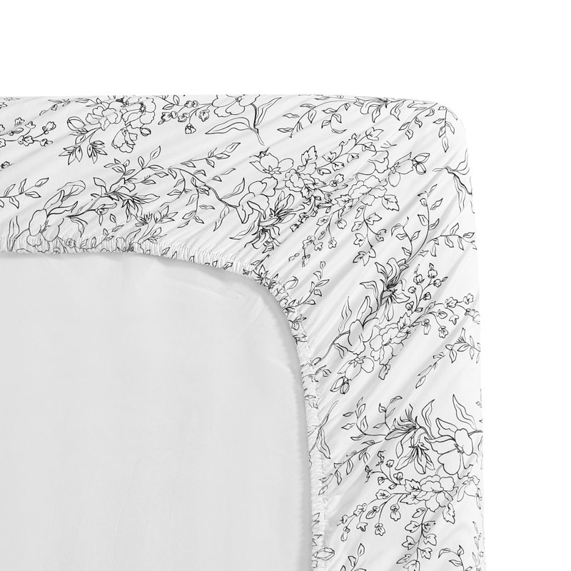 Hawley Floral White Cotton Percale Queen Sheet Set