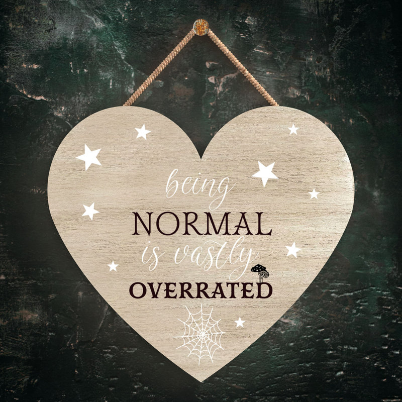 Witch Being Normal Wooden Heart Plaque, Brown, 10cm H x 9cm W x 0.5cm D