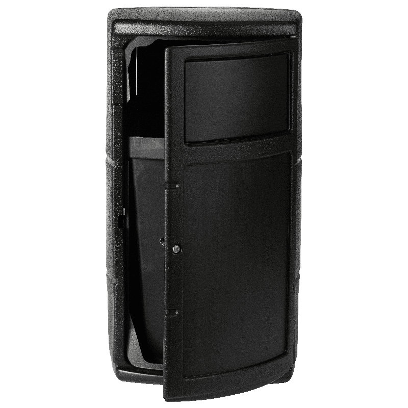 Polytec Side Entry Trash Container, Square, Dual Flipper, Dome Top, Black