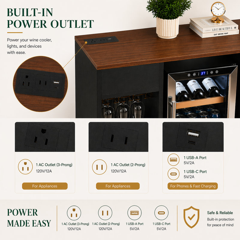 Grande armoire à café avec espace réfrigérateur, mini armoire avec rangement pour le vin, buffet pour la maison