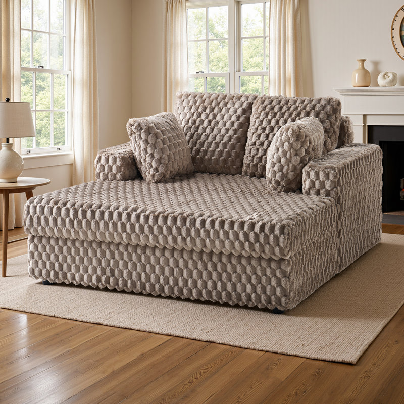 53 Inch Upholstered Chaise Lounge, Plush Sleeper Chair with Throw Pillows and Armrests, Sofa Bed Indoor for Living Room