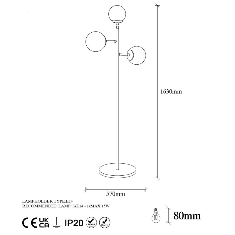 64.06'' Tree Floor Lamp, Gold, White