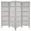 Paravent Casondra, 4 panneaux, bois de manguier blanc antique, motif floral sculpté