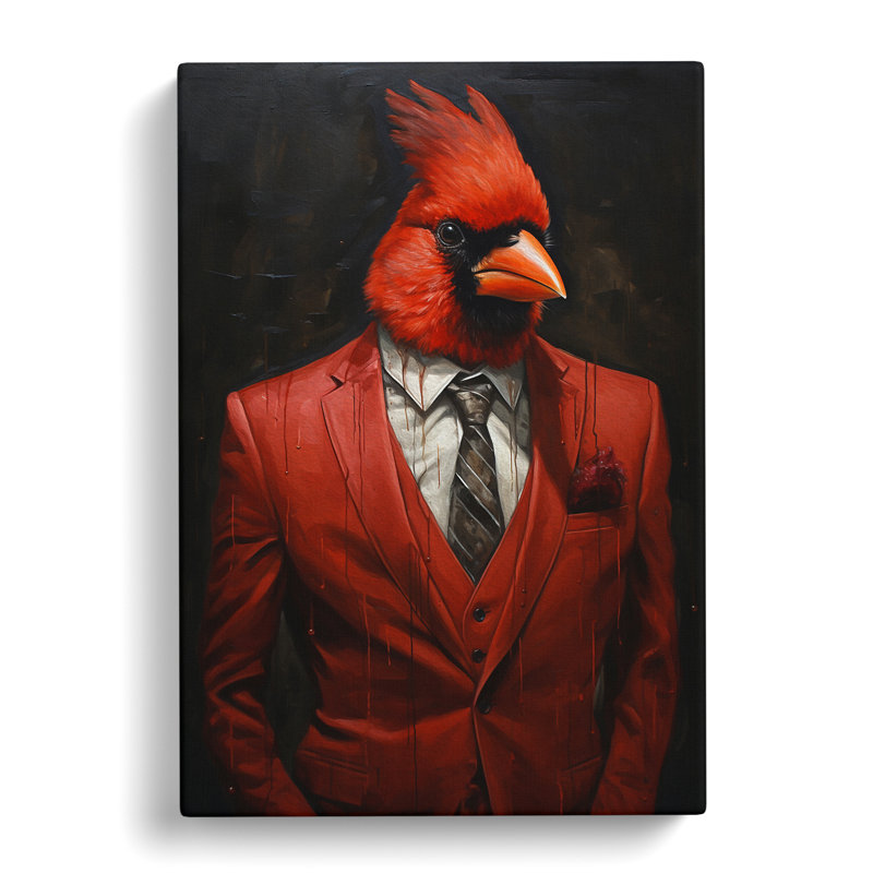 Cardinal Bird In A Suit Painting No.2 - Wrapped Canvas, 60cm H x 40cm W x 3cm D