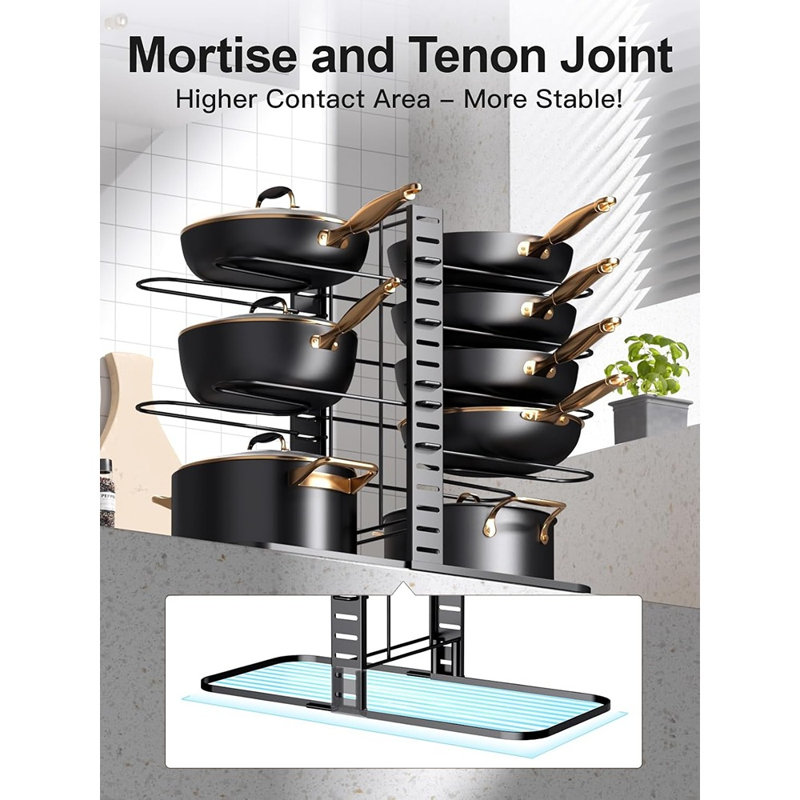 Support réglable pour casseroles et poêles, porte-couvercle à 8 niveaux avec 3 méthodes d'installation, armoire de cuisine et rangement pour garde-manger