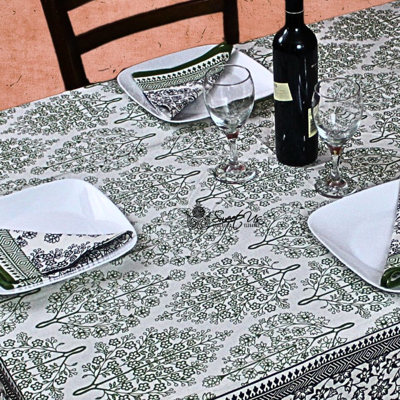 Floral Cotton Block Print Tablecloth