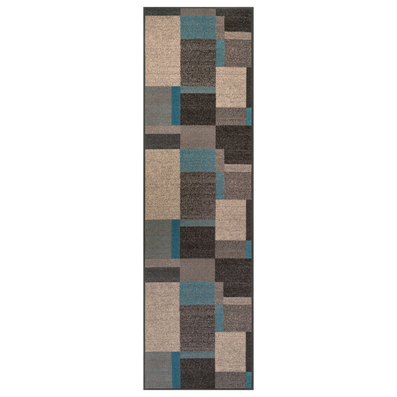 Tapis bleu tissé à la machine Bolk, 2 pi x 8 pi