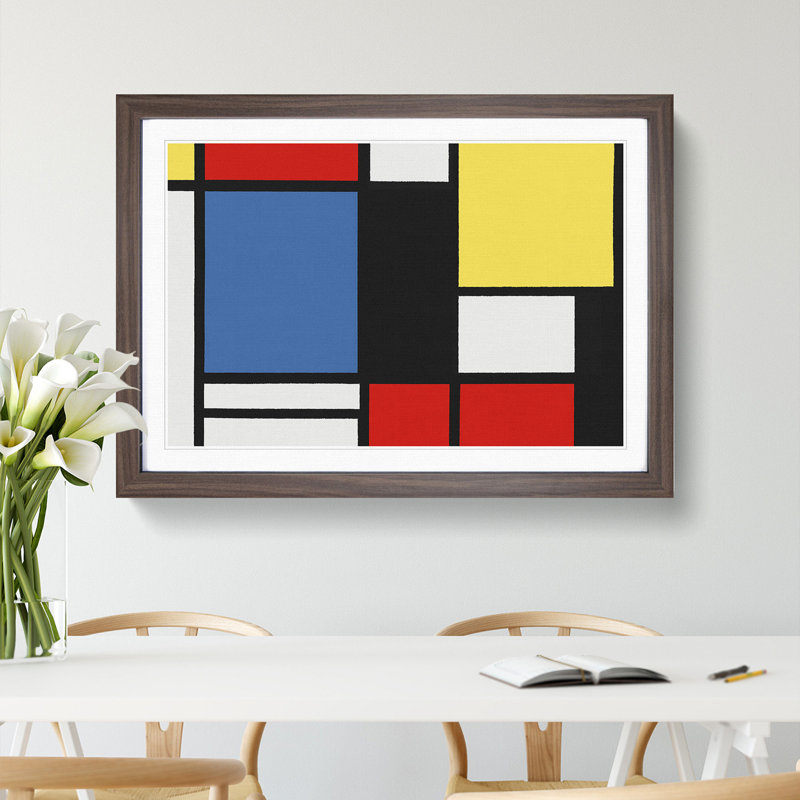 Composition Vol.3 by Piet Mondrian - Picture Frame Graphic Art on MDF, 48cm H x 65cm W x 2cm D, Walnut Framed