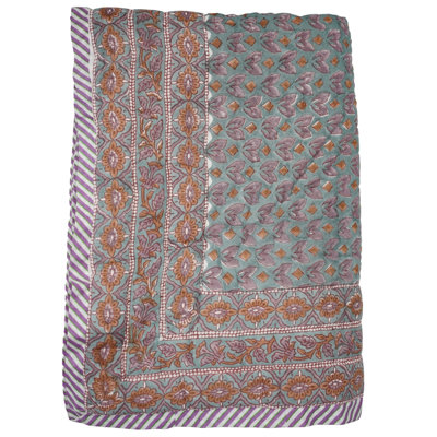 Fabdivine Luxury Block Print Cotton Quilt Floral Boho Bedding for Bedroom & Sofa- Titli