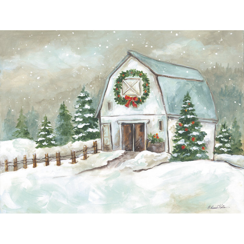 «Christmas Barn» sur toile par Diane Kater, H 20 po x l 30 po