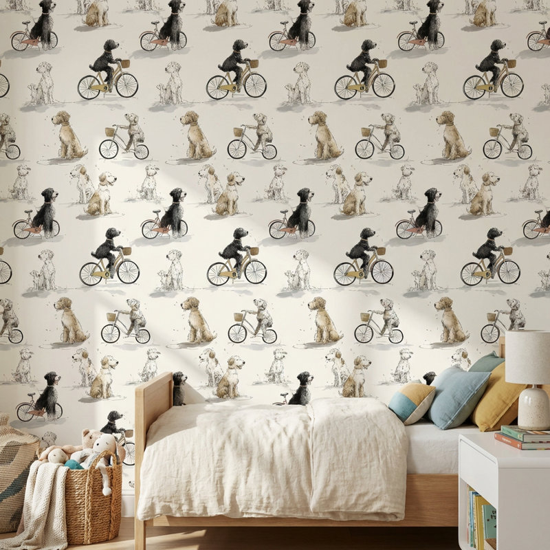 Murale bicyclette Whimsical Dogs, Non tissé, non collé